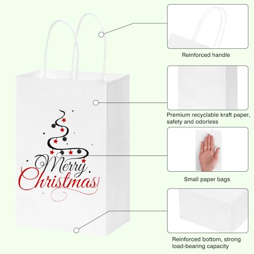 OUTUXED 100pcs Small White Paper Bags with Handles, Kraft Paper Gift Bags - color: White 5.25x3.2x8in, size: 1 Count (Pack of 100)