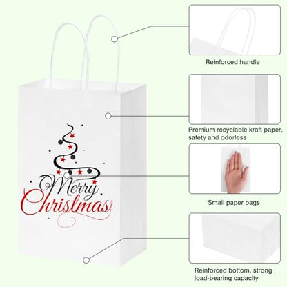 OUTUXED 100pcs Small White Paper Bags with Handles, Kraft Paper Gift Bags - color: White 5.25x3.2x8in, size: 1 Count (Pack of 100)