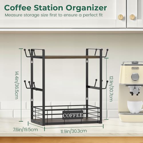 EsLuker.ly Coffee Mug Cup Holder Tree Bar Station Organizer, 2 Tier Brown - color: Brown + Black