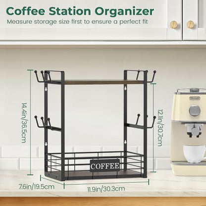 EsLuker.ly Coffee Mug Cup Holder Tree Bar Station Organizer, 2 Tier Brown - color: Brown + Black