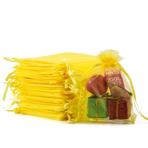 Meowoo 100PCS Organza Bags (3x4inch, Yellow) - color: yellow-3x4in-100p, size: 3x4in