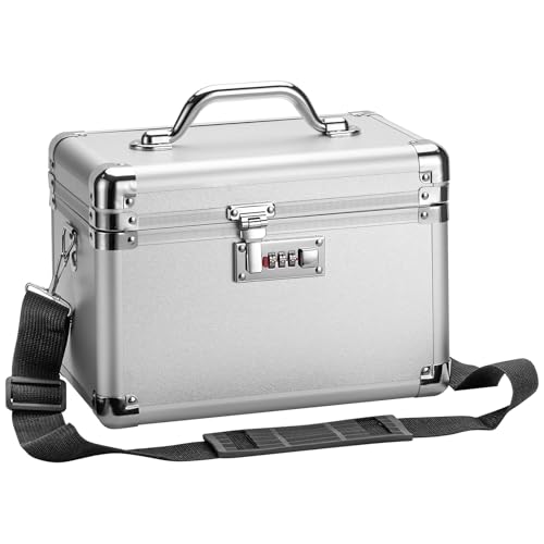 Large Lock Box - 11x6.7x7.9 Inch Lockable Security Storage Case with Combination Lock, Locking Medicine Box for Personal Items, Passports and Pills, Lockbox for Home Office, Silver - color: Silver, size: Medium-12in