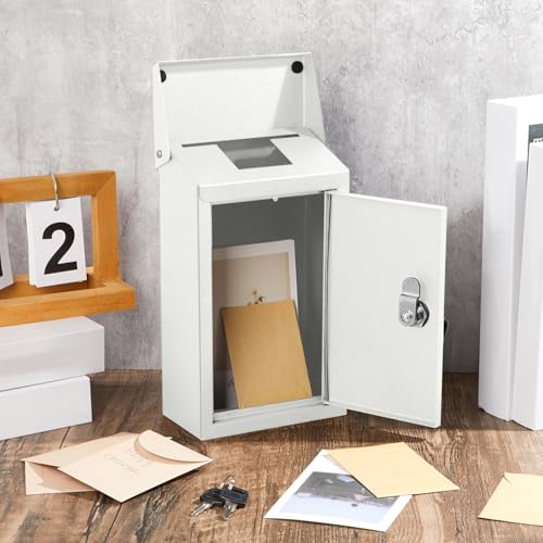 Yaocom Metal Key Drop Box with Lock, 2 Keys for Cash Donation Secure, White - color: White