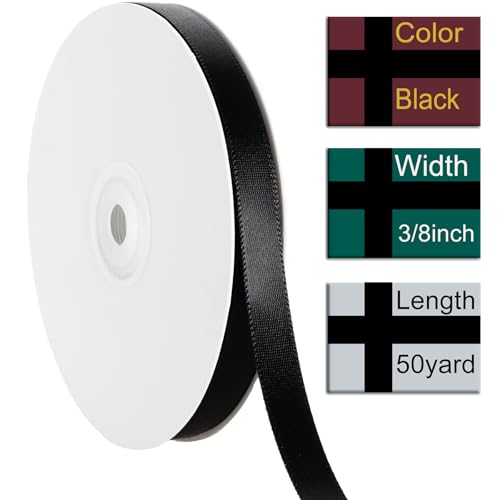 3/8 Inch Black Ribbon 50Yards – Perfect for Gift Wrapping - color: Black, size: 3/8"