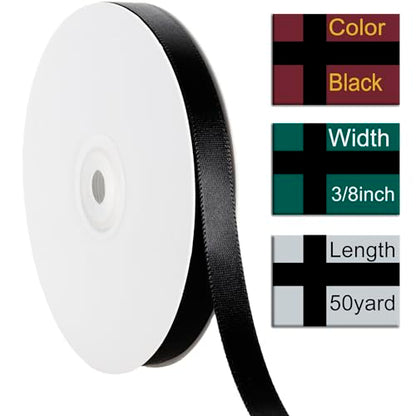 3/8 Inch Black Ribbon 50Yards – Perfect for Gift Wrapping - color: Black, size: 3/8"