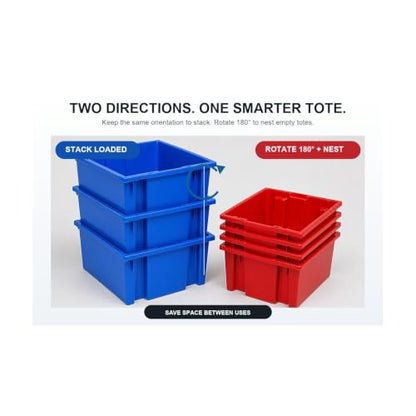 QUANTUM STORAGE SYSTEMS SNT230 Genuine Stack and Nest Tote, Heavy-Duty Polypropylene Container for Warehouse, Shipping & Storage, 23-1/2" x 19-1/2" x 13", Blue, 3-Pack - color: Blue