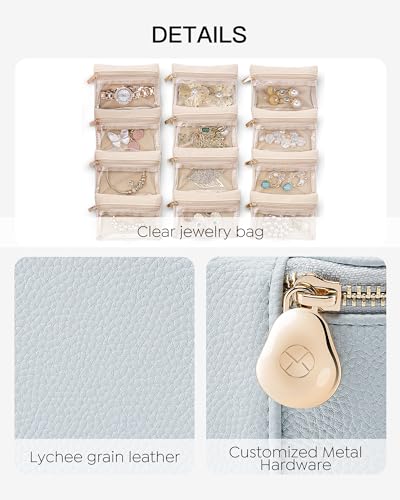 VLANDO Travel Jewelry Box with Clear 12 Velvet Bags,Baby Blue - color: 12PCS-Baby Blue