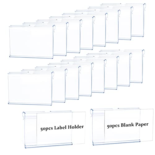 50pcs Labels for Storage Bins Plastic Label Clip, Basket Labels Clip On Wire Shelf Price Label Holder Merchandise Sign Display Holder, 50pcs Label Insert Included (6x4cm) - size: 1.57*2.36 inch