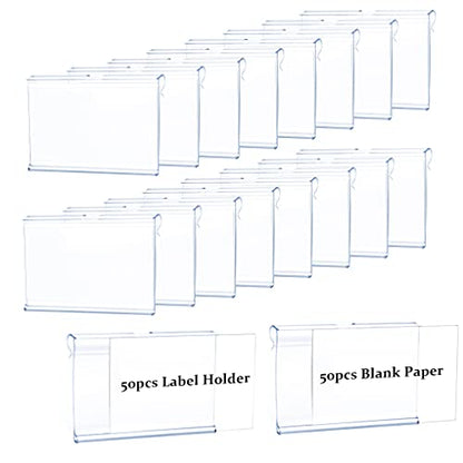 50pcs Labels for Storage Bins Plastic Label Clip, Basket Labels Clip On Wire Shelf Price Label Holder Merchandise Sign Display Holder, 50pcs Label Insert Included (6x4cm) - size: 1.57*2.36 inch
