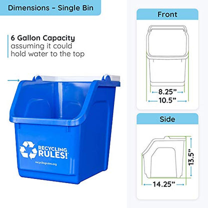 Recycling Rules! 6 Gallon Stackable Recycling Bin Container in Blue, Eco-Friendly Handy Recycle Bin with Easy-to-Carry Handle, 2-Pack - size: 2-pack