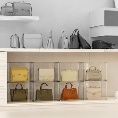 5 Pack Purse Organizer for Closet Acrylic Display Cases Clear Storage Boxes