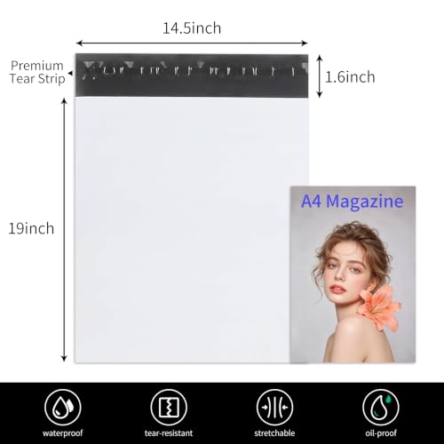 Poly Mailers 14.5"x19" White Shipping Bags Self-Sealing Mailing Envelopes Waterproof and Tear Proof Small Business Plastic Bags for shipping (14.5x19‘’ 200 Pcs) - size: 14.5x19‘’ 200 Pcs