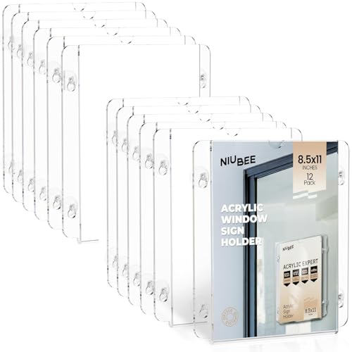 NIUBEE 12 Packs Acrylic Window Door Sign Holder with Suction Cup 8.5 x 11