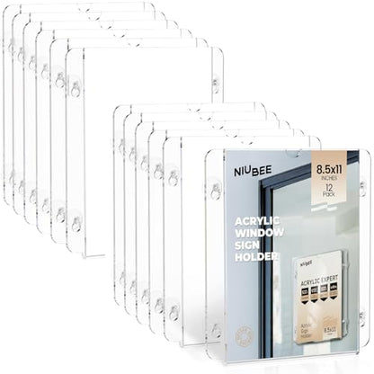 NIUBEE 12 Packs Acrylic Window Door Sign Holder with Suction Cup 8.5 x 11