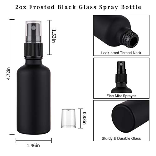 2oz Frosted Black Glass Spray Bottles for Essential Oils, Set of 3 - color: Frosted Black