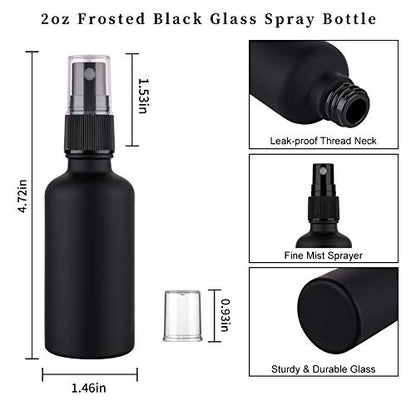 2oz Frosted Black Glass Spray Bottles for Essential Oils, Set of 3 - color: Frosted Black