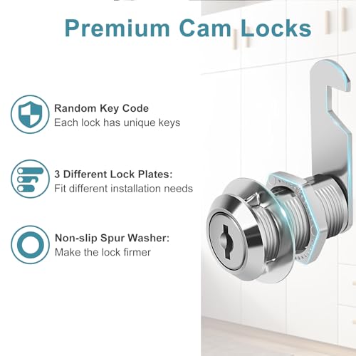 Cam Lock Keyed Different 1-1/8" Cabinet Locks with Keys Secure Files Drawers RV Storage Locks Replacement Set, Zinc Alloy(Silver 2PCS,1-1/8 Inch) - size: 1-1/8 Inch
