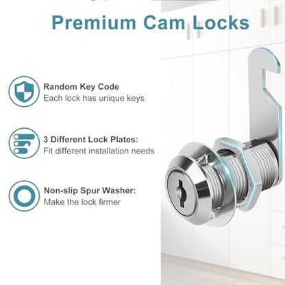 Cam Lock Keyed Different 1-1/8" Cabinet Locks with Keys Secure Files Drawers RV Storage Locks Replacement Set, Zinc Alloy(Silver 2PCS,1-1/8 Inch) - size: 1-1/8 Inch