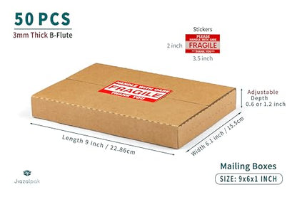 9x6x1 Inch Shipping Boxes for DVDs, CDs, Books Mailing, 50 Pack - color: Brown