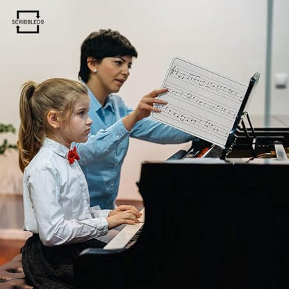 Scribbledo 5 Pack Dry Erase Music Staff White Boards 9" X 12 Inch Lapboard Double Sided Musical Notes whiteboard for Kids Students, Musicians and Home (5 Erasers Included)