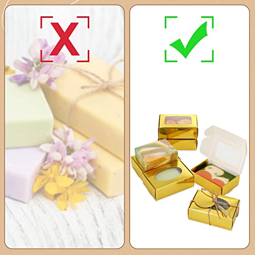 Yexiya 60 Pcs Soap Boxes with Window 3.55"x2.4"x1.2" Gift Set,Gold - color: Gold