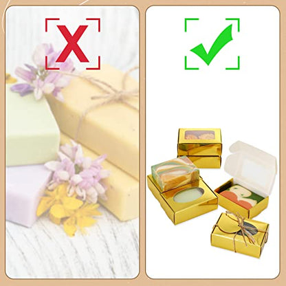 Yexiya 60 Pcs Soap Boxes with Window 3.55"x2.4"x1.2" Gift Set,Gold - color: Gold