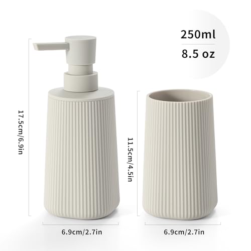 YAUKPH Bathroom Soap Dispenser and Toothbrush Holder Striped Beige - color: Striped Beige