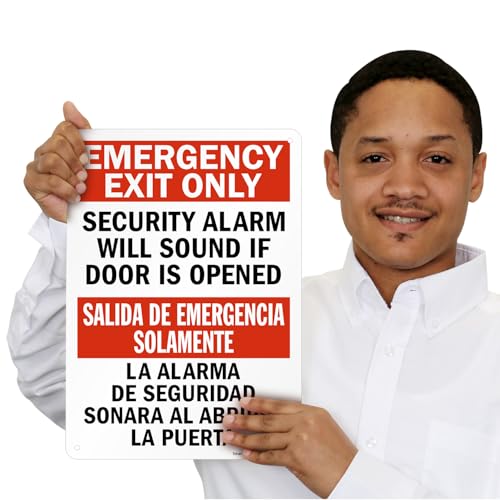 SmartSign "Emergency Exit Only - Security Alarm Will Sound If Door Is Opened" Bilingual Sign | 10" x 14" Plastic