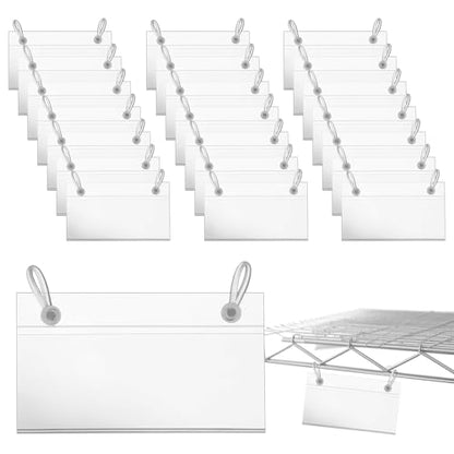 100 Pcs Wire Shelf Label Holder 4" x 2.2" Plastic Basket Label Clips Clear