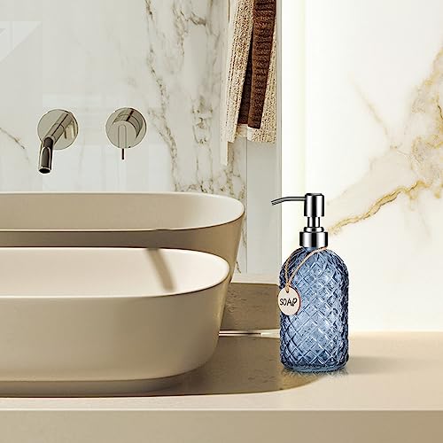 MOCLIF 16 OZ Clear Soap Dispenser with 304 Rustproof Stainless Steel Pump Bathroom Kitchen,Soap Dispenser,Refillable Liquid Glass Soapdispenser for Hand Soap, Dish Soap, Lotion(Blue Gray) - color: Blue Gray