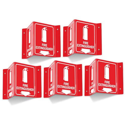 Faittoo Fire Extinguisher Sign, Fire Extinguisher with Down Arrow - 5 Pack 6 x 8 Inches V-Shaped Acrylic Plastic, 4 Pre-Drilled Holes, Includes Matching Screws, Use for Home Office/Business - style: V-shaped 5 Pack