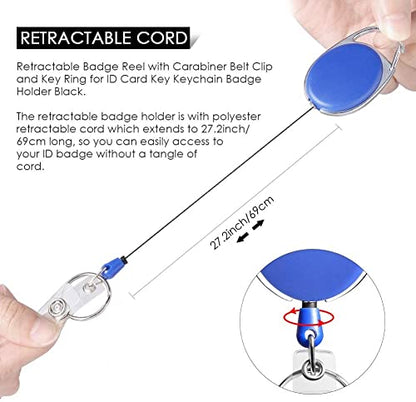 moeverEX Retractable Badge Holder with Carabiner Reel Clip and Key Ring - size: Blue-10pcs