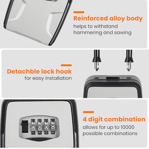 Fayleeko Portable Key Lock Box, Lock Box Wall Mounted for House Key, Car Keys, 6 Key Capacity, Weatherproof Resettable Code (Grey, 1) - size: 1