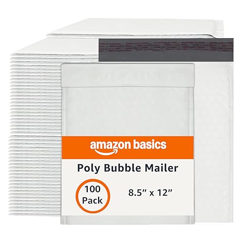 Amazon Basics Poly Bubble Mailer, 8.5" x 12" (Internal Size 8.25" x 11"), Self-Seal, 100-Pack, White/Grey - style: 8.5" x 12"