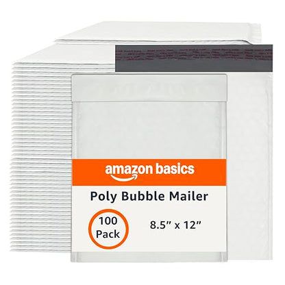 Amazon Basics Poly Bubble Mailer, 8.5" x 12" (Internal Size 8.25" x 11"), Self-Seal, 100-Pack, White/Grey - style: 8.5" x 12"