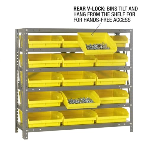 Quantum Storage 1239-109 Steel Shelf Bin Organizer System, 18 4"H Hopper-Front Bins, 7-Shelf Unit, 400 lb Per Shelf, for Warehouse, Shop, Garage & Stockroom, 12"D x 36"W x 39"H, Yellow - size: 39" H x 36" W x 12" D, style: 12" L x 12" W x 4" H 18 Economy