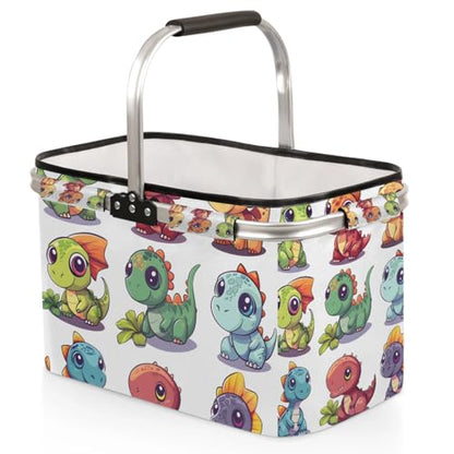 Large Picnic Basket, 40L Water Resistant & Leakproof Collapsible Portable Basket Set with Aluminium Handle for Travel - color: Dinosaurs