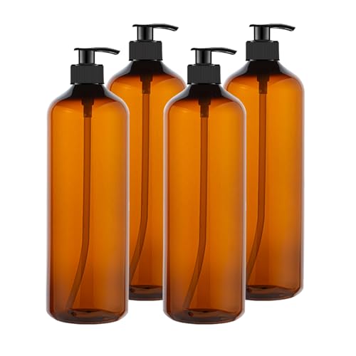 zmybcpack 4 Pack 32 OZ Empty Plastic Pump Bottles, Amber Shampoo Bottles - size: 32oz (4pack Amber)