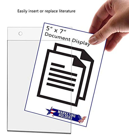 25 Pack Sign Holder for 5" x 7" Menus Event Notices and Announcements with Predrilled Holes and Hanging Hardware Clear Acrylic for Transportation Hubs and Financial Institutions by Marketing Holders - size: 5"w x 7"h