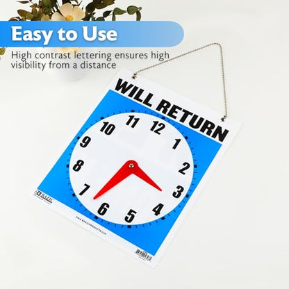 BAZIC Products Will Return/Open Clock Sign, 7.5 x 9 in, Double-Sided - size: 1-Pack