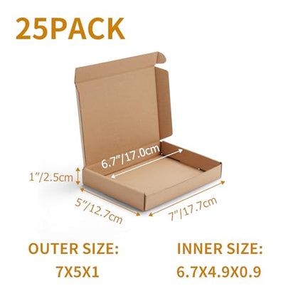 PHAREGE 25 Pack 7x5x1 inch Small Shipping Boxes, Brown Mailing Boxes - color: Brown, size: 7x5x1 inch 25 Pack