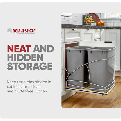 Rev-A-Shelf Double Pullout Trash Can w/Soft-Close Slides, 14.5" Min Opening - size: 35 QT Double, 14.5"W