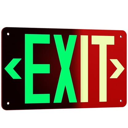 Photoluminescent Aluminum Exit Sign Red Glow in The Dark, 12x7 In Self-Adhesive Backing Emergency Exit Sign Sticker with Removable Arrows, Non-Electrical for 50 Feet Visibility (1 Pack) - color: 1 Pack