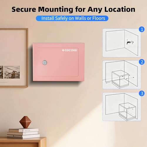 CDC DIGI Safe Box, Steel Security Safe Lock Box with Key Lock, Safe Box for Home, Office, Money, Jewelry, Documents and Valuables, 0.23 Cubic Feet, 9.06" W x 6.69" D x 6.69"H（Pink） - color: Pink