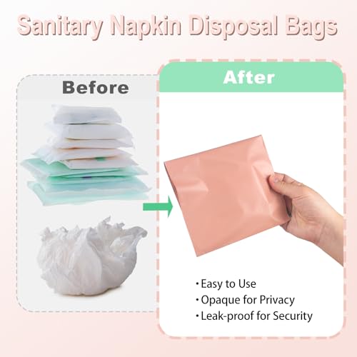 100 PCS Sanitary Napkin Disposal Bags, Feminine Hygiene Disposal Bags for Tampons and Pads, Block Odors, Self-Sealing Seals, 10.6 * 5.9 Inch (Pink) - color: Pink