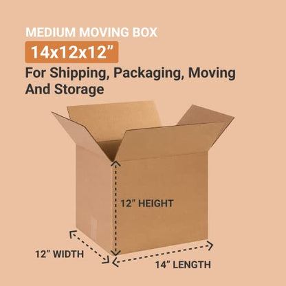 BOX USA Shipping Boxes Medium 14"L x 12"W x 12"H 25-Pack - Corrugated Cardboard Box for Moving, Mailing, Packing, Packaging and Storage - style: Standard Corrugated