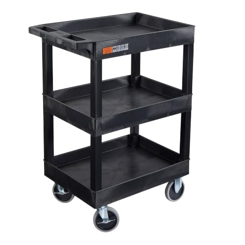 Luxor SEC111HD-B 24" x 18" Plastic Utility Cart- Three Shelf- Black