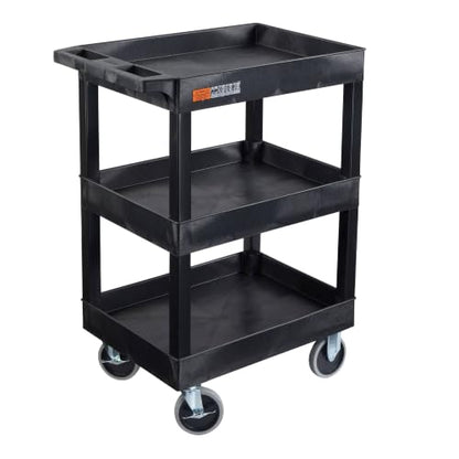 Luxor SEC111HD-B 24" x 18" Plastic Utility Cart- Three Shelf- Black