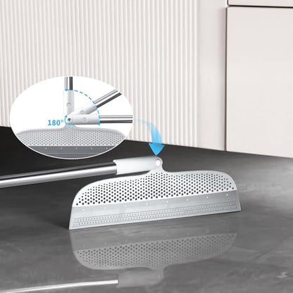 Floor Squeegee Broom for Pet Hair Removal, Silicone Rubber Blade with 51.77" Detachable Handle, 11.8" Wide Head, 180° Swivel for Hardwood, Tile, Low-Pile Carpet, Wet Room Floors & Liquid Spills
