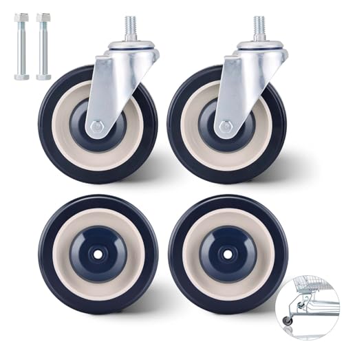 MAOPINER 4 Pack 5" Shopping Cart Wheels, PU Casters with Axle Bolts, Blue - color: Blue